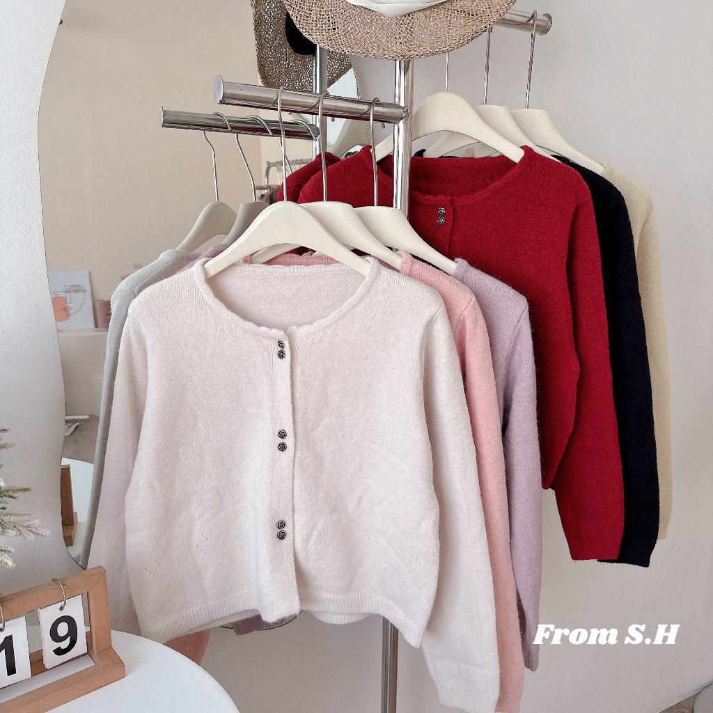 Áo khoác len cardigan cúc hoa