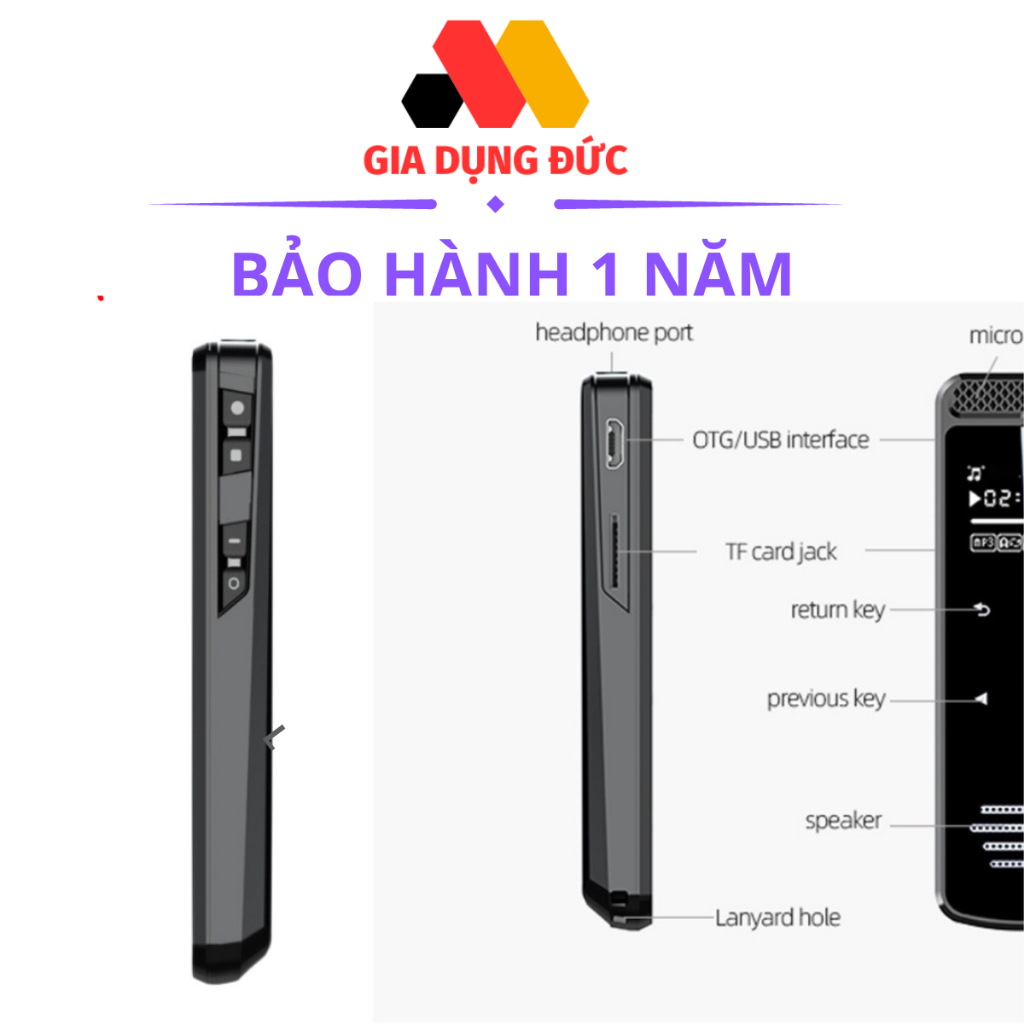 Máy ghi âm ,Máy thu âm tặng thẻ samsung 1024gb nhỏ gọn chuyên nghiệp thông minh pin 8h ghi âm 5000 giờ bảo hành 12 tháng