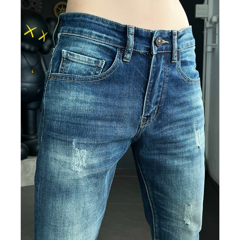 Quần jean nam dài màu anh đậm sướt nhẹ chất denim co giãn nhẹ  J2842 K3 STORE.