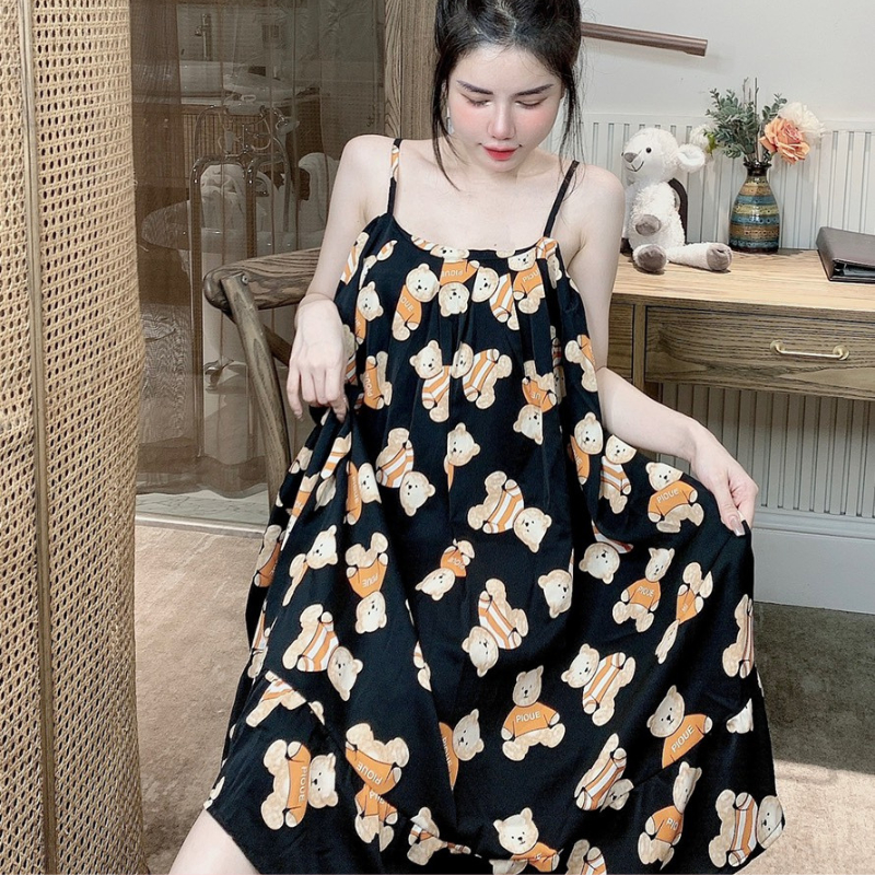 Váy 2 dây dáng dài đi biển sexy xinh đẹp lụa ngủ mango cao cấp JUNATO VD