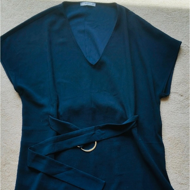 Đầm Mango chính hãng màu navy kèm belt
