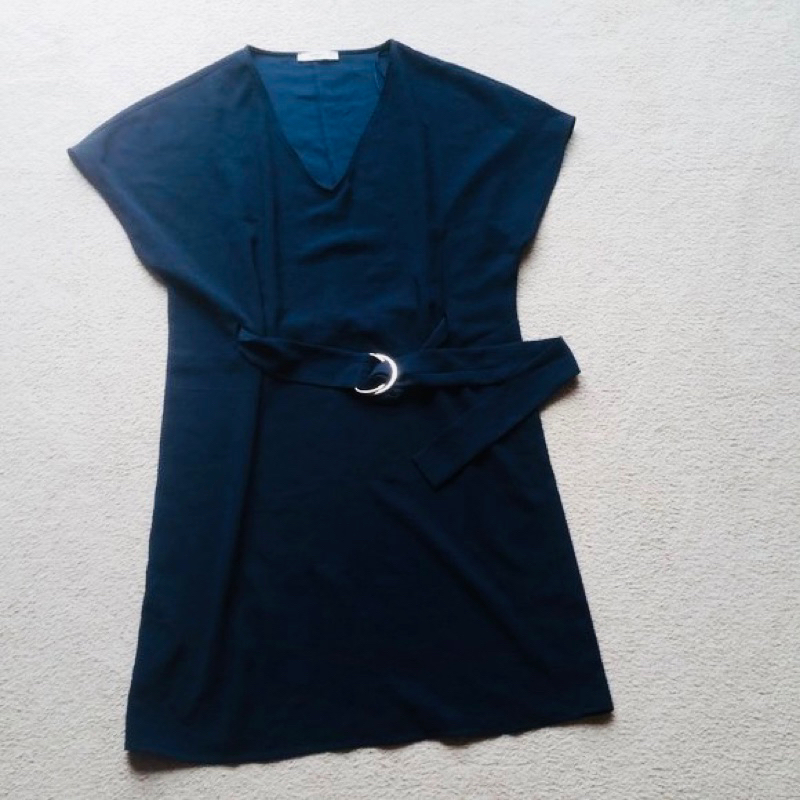 Đầm Mango chính hãng màu navy kèm belt