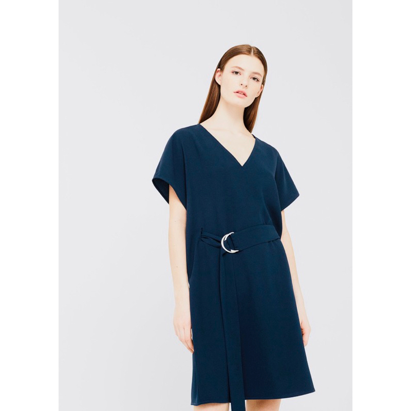 Đầm Mango chính hãng màu navy kèm belt