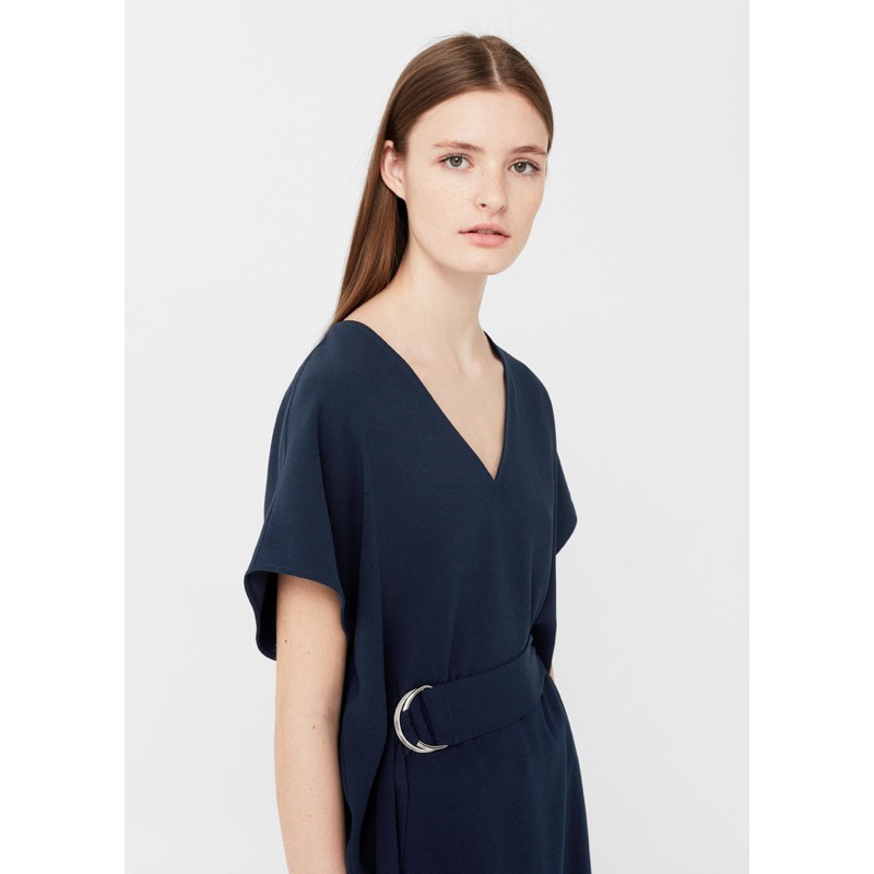 Đầm Mango chính hãng màu navy kèm belt