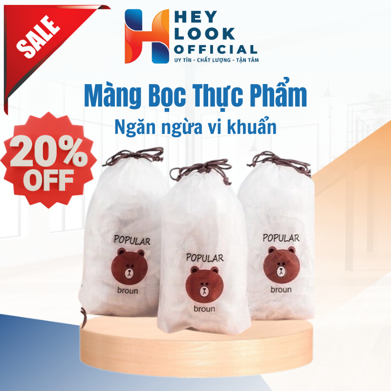 Túi 100 màng bọc thực phẩm GODWELL chất liệu PE túi gấu có chun co giãn bọc đồ ăn, chùm đầu đa năng