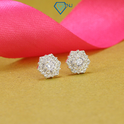 Khuyên tai bạc nữ đính đá lấp lánh TNJ JEWELRY, bông tai bạc 925 hình lục giác sang trọng BTN0238 - Trang Sức TNJ