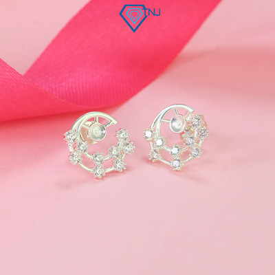 Khuyên tai bạc nữ hình trăng lưỡi liềm nạm đá xinh xắn, bông tai bạc 925 cao cấp cá tính BTN0243 - Trang Sức TNJ