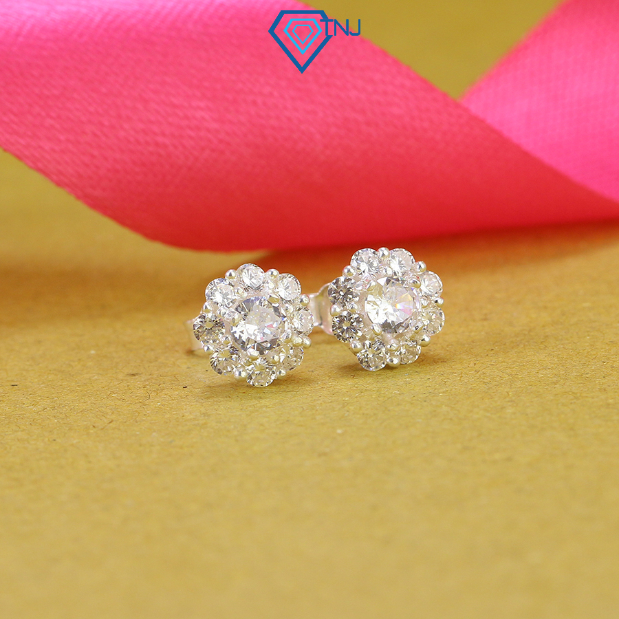 Khuyên tai bạc nữ đính đá hình bông hoa xinh TNJ JEWELRY, bông tai bạc 925 đơn giản thanh lịch BTN0240 - Trang Sức TNJ