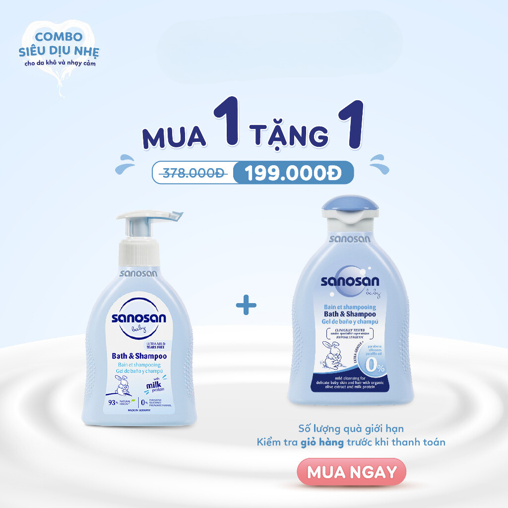 Sữa tắm gội Sanosan Baby Bath and Shampoo 200ml ( tặng 1 tắm gội DATE tháng 1/2024)