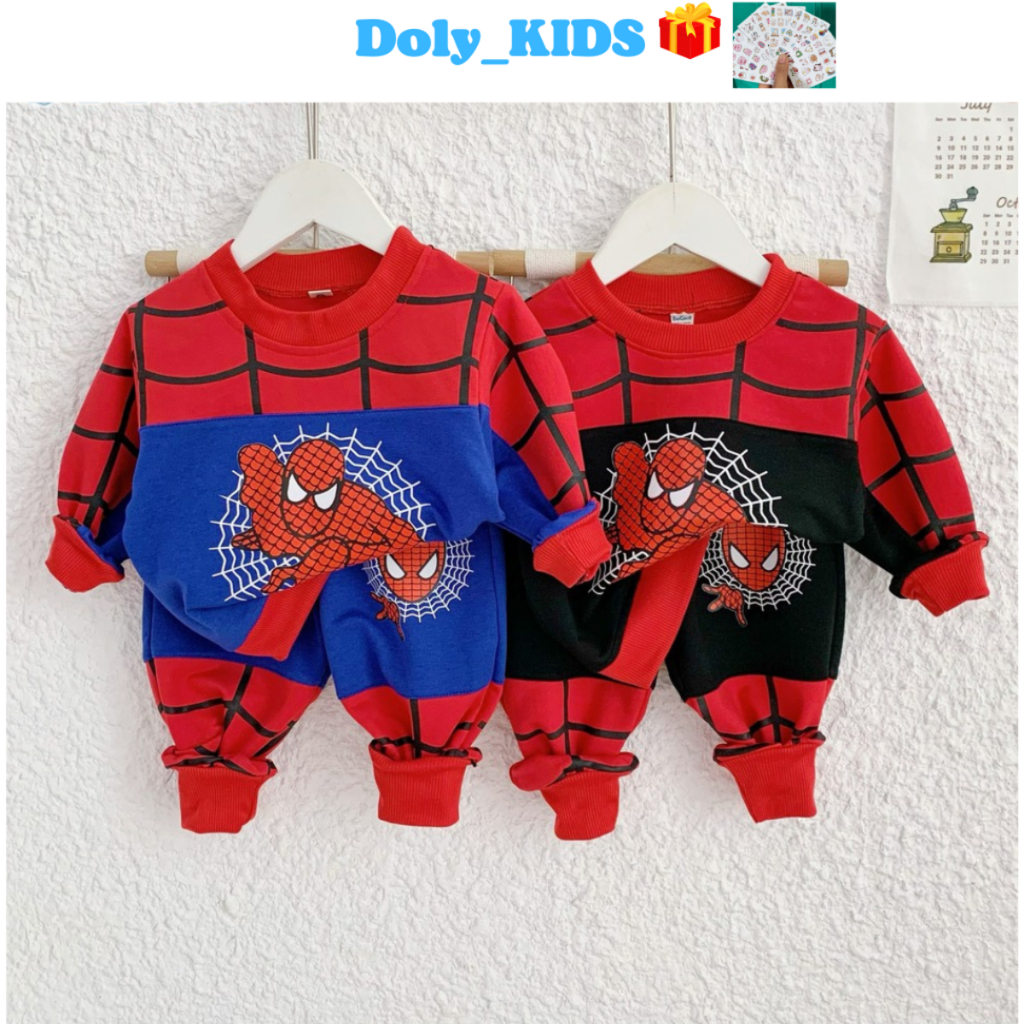 Bộ siêu nhân bé trai, Bộ dài tay bé trai in hình người nhện cho bé chất cotton da cá cực đẹp cho bé từ 10-29kg