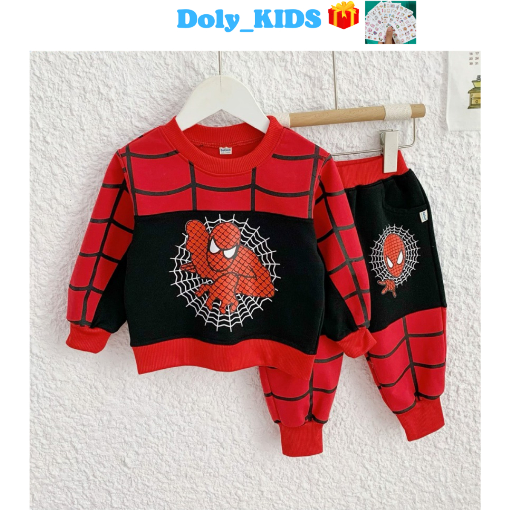 Bộ siêu nhân bé trai, Bộ dài tay bé trai in hình người nhện cho bé chất cotton da cá cực đẹp cho bé từ 10-29kg