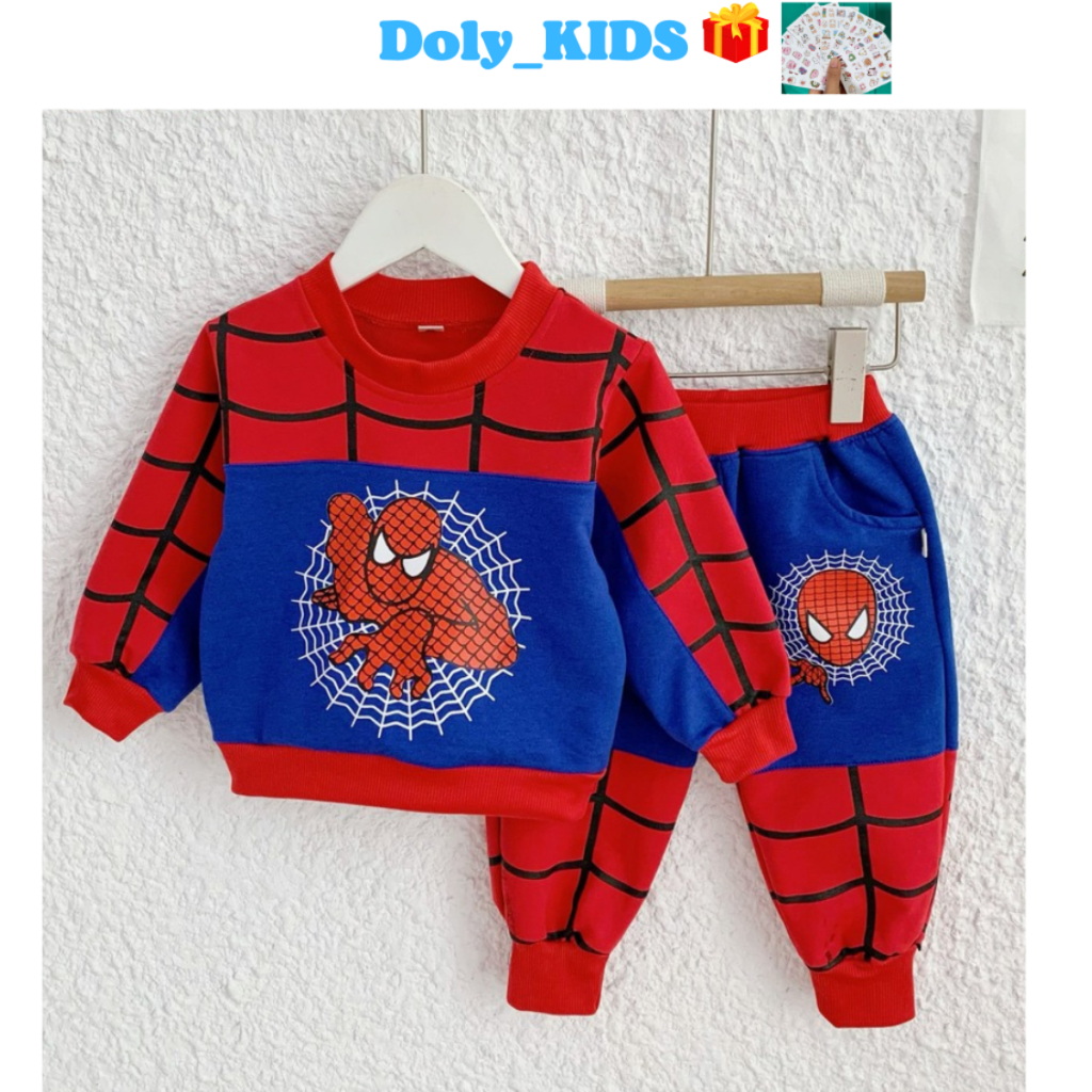 Bộ siêu nhân bé trai, Bộ dài tay bé trai in hình người nhện cho bé chất cotton da cá cực đẹp cho bé từ 10-29kg