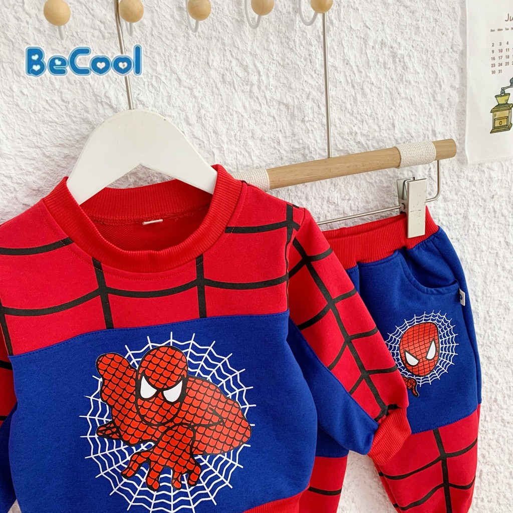 Bộ siêu nhân bé trai, Bộ dài tay bé trai in hình người nhện cho bé chất cotton da cá cực đẹp cho bé từ 10-29kg