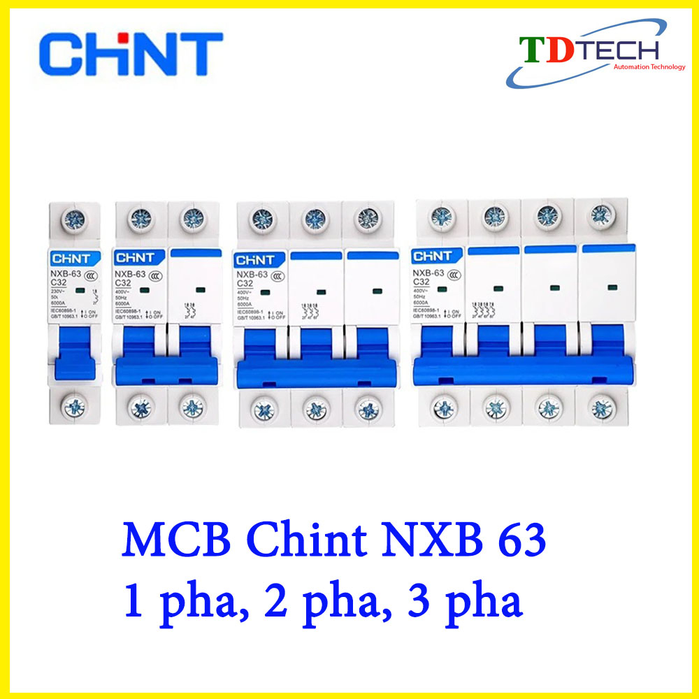 Aptomat MCB Chint 2 pha NXB 63, 6A, 10A, 16A, 20A, 25A, 32A, 40A, 50A, 63A