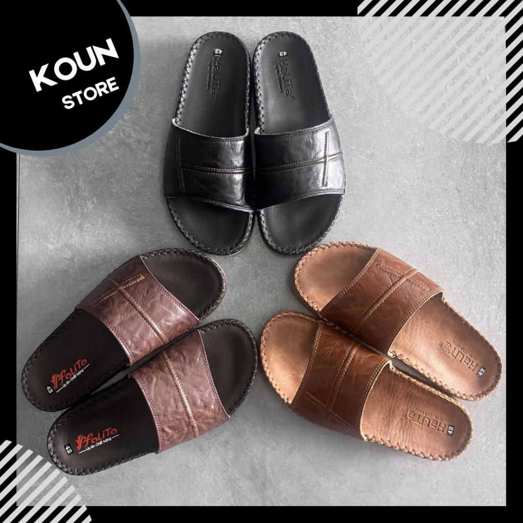 Dép Nam Quai Ngang, Dép Da Bò Thật, Đế Khâu Chắc Chắn