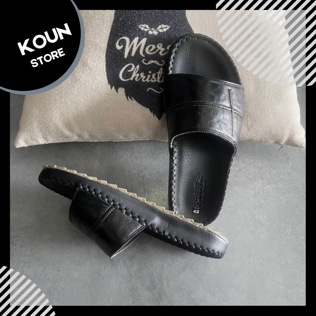 Dép Nam Quai Ngang, Dép Da Bò Thật, Đế Khâu Chắc Chắn