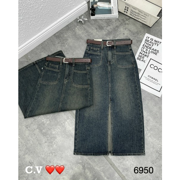 Chân váy jeans xẻ tà kèm đai hàng QCL1