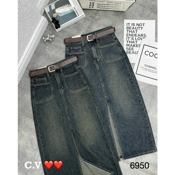 Chân váy jeans xẻ tà kèm đai hàng QCL1