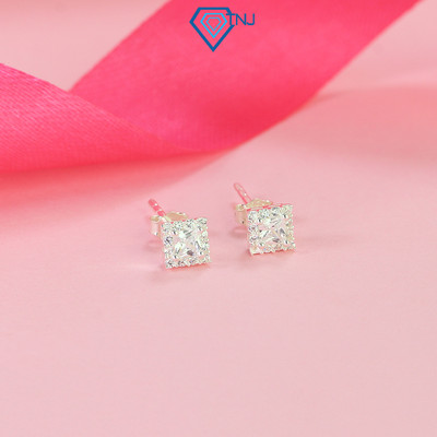 Khuyên tai bạc nữ đính đá mặt vuông chốt đẩy TNJ JEWELRY, bông tai bạc 925 cao cấp BTN0246 - Trang Sức TNJ