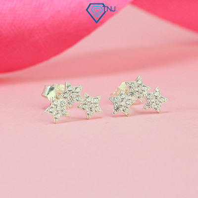 Bông tai bạc nữ đính đá ngôi sao lấp lánh TNJ JEWELRY, khuyên tai bạc 925 chốt đẩy cá tính BTN0247 - Trang Sức TNJ