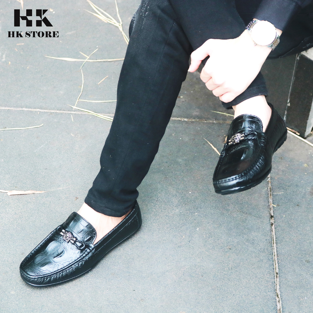 Giày mọi nam da bò dập vân cá sấu thòi trang đẹp mắt , dễ dàng phối đồ , đi lại êm chân mềm mại