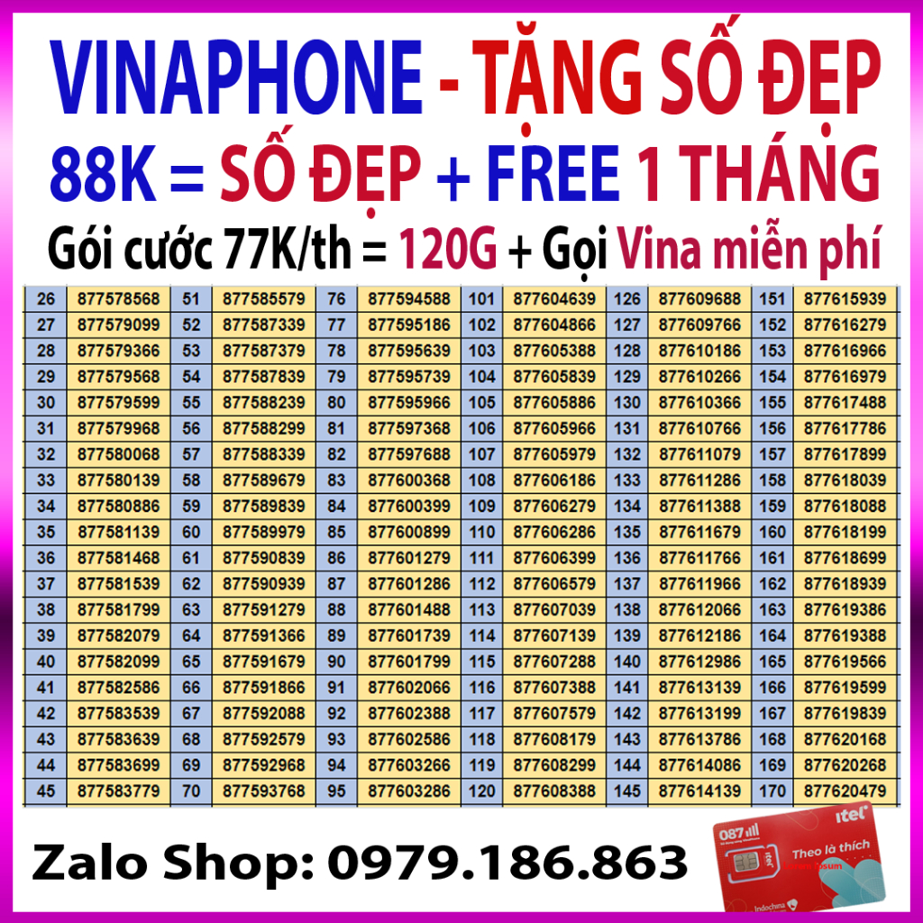 Sim ITEL VINAPHONE 4G Miễn phí tháng đầu 120G mỗi tháng, sim Vinaphone,