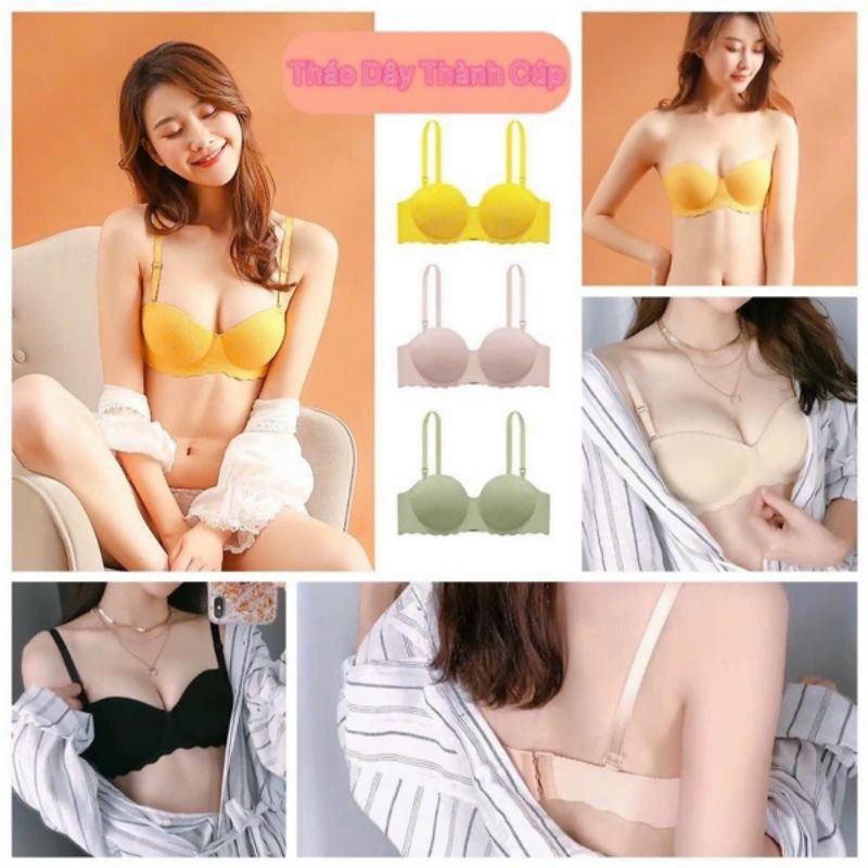 Áo ngực cúp ngang - Áo lót thông hơi không gọng su đúc dày vừa quả ngang đẹp màu da, màu đen