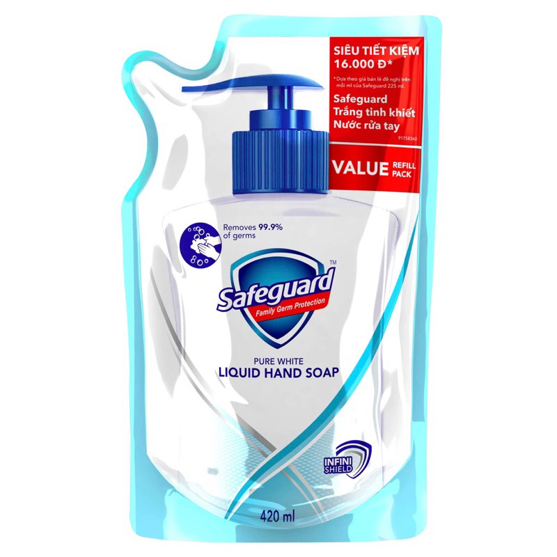 Nước rửa tay Safeguard túi 420ml sạch 99,9% vi khuẩn và dịu nhẹ