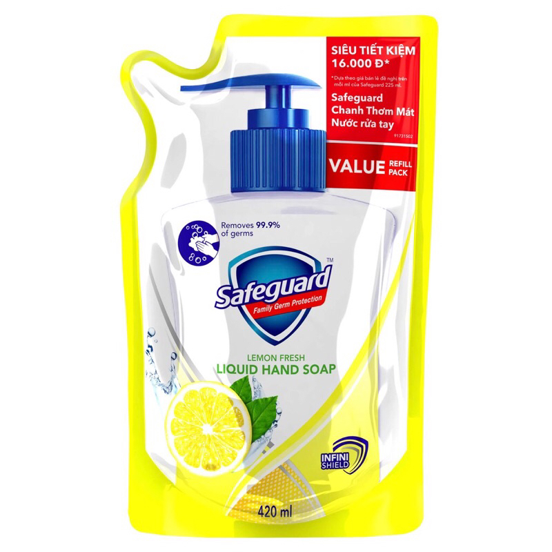 Nước rửa tay Safeguard túi 420ml sạch 99,9% vi khuẩn và dịu nhẹ
