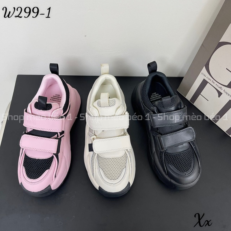 Giày thể thao sneaker hai quai dán ngang đế đen fullbox hàng quảng châu cao cấp