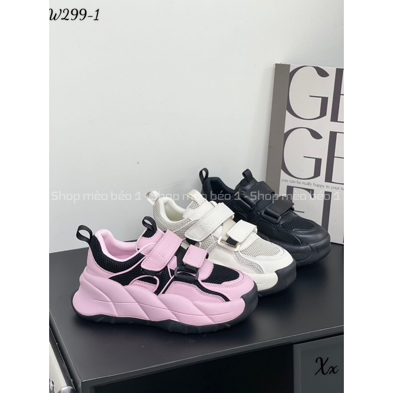 Giày thể thao sneaker hai quai dán ngang đế đen fullbox hàng quảng châu cao cấp