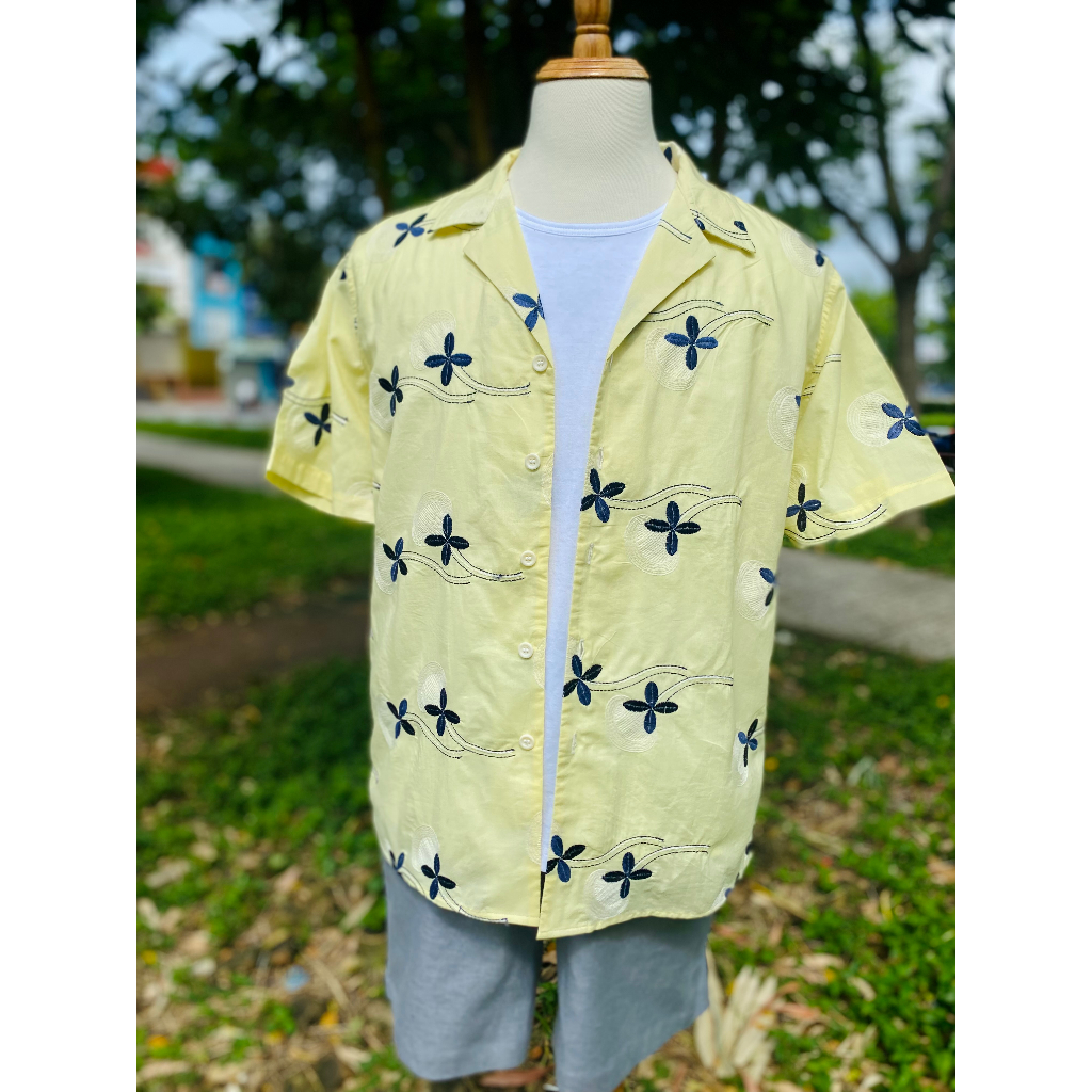 Áo Sơ Mi Cuban Unisex Nam Cotton Thêu Họa Tiết Hoa Cuban Shirt - Autumn Pinwheel