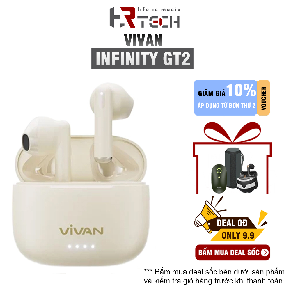 Tai Nghe Không Dây True Wireless Vivan Infinity GT2 Bluetooth 5.3 Chống Nước IPX4 Plytime Đến 40H - Hàng Chính Hãng