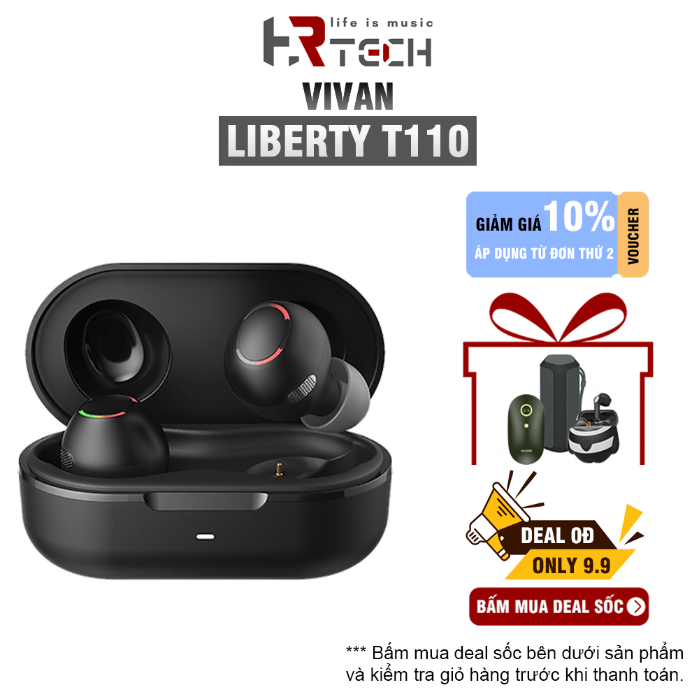 Tai Nghe Không Dây True Wireless Vivan Liberty T110 Led 2 Màu Playtime 40h Chống Ồn Tốt - Hàng Chính Hãng