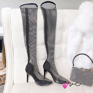 boots lưới đá bốt đùi cao gót nhọn cao cấp Fullbox