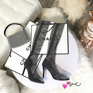 boots lưới đá bốt đùi cao gót nhọn cao cấp Fullbox
