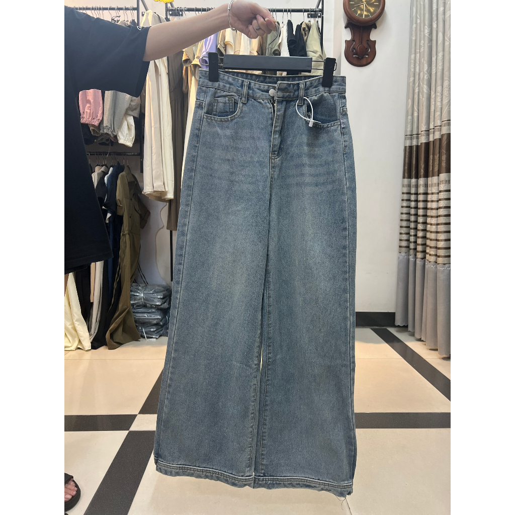 Quần jean mài ống rộng basic
