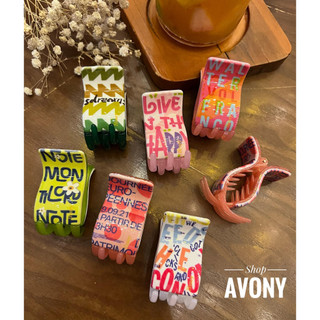 Kẹp tóc càng cua 5 răng đầu vuông in hoạ tiết chữ cái Honey