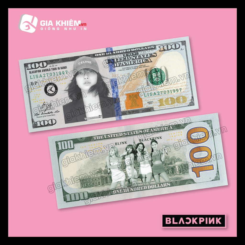 Tờ tien Lisa Dollar mặt sau in nhóm BlackPink giấy offset mặt nhám