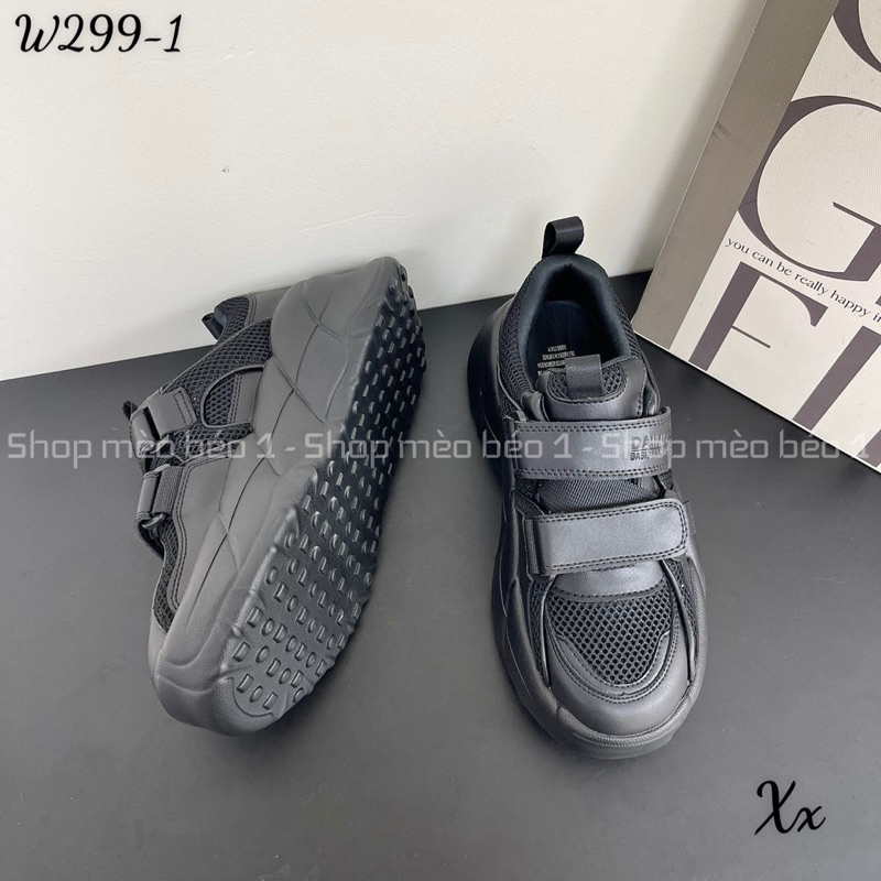 Giày thể thao sneaker hai quai dán ngang đế đen fullbox hàng quảng châu cao cấp