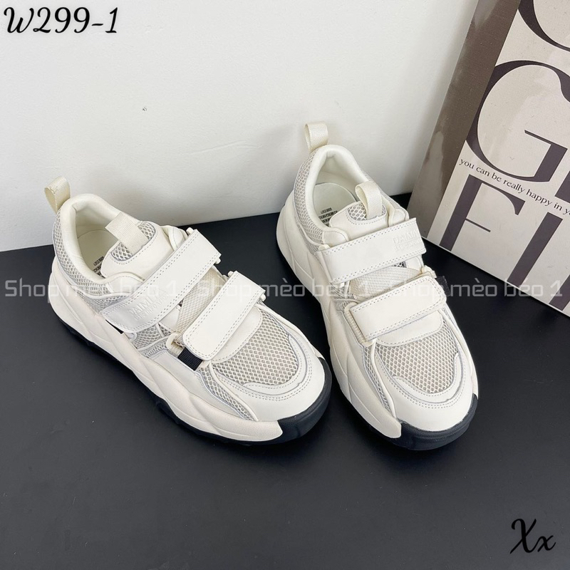 Giày thể thao sneaker hai quai dán ngang đế đen fullbox hàng quảng châu cao cấp