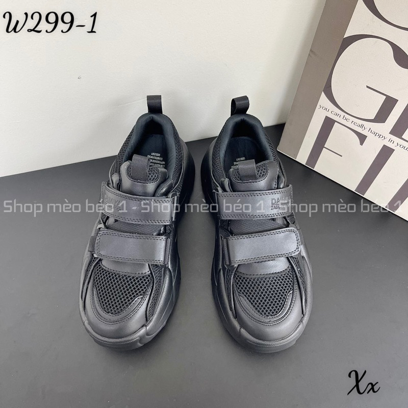 Giày thể thao sneaker hai quai dán ngang đế đen fullbox hàng quảng châu cao cấp