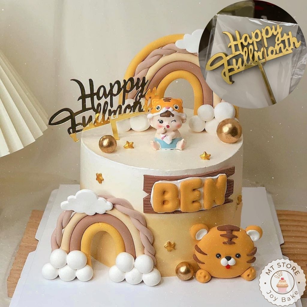 Que cắm meka happy full month trang trí bánh kem, que cắm chữ đầy tháng