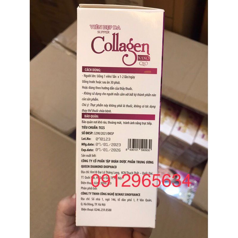 Viên uống đẹp da Super Collagen Nano Q10, giảm thâm nám tàn nhang, da khô sạm, ngừa nếp nhăn, chống lão hóa - Hộp 30