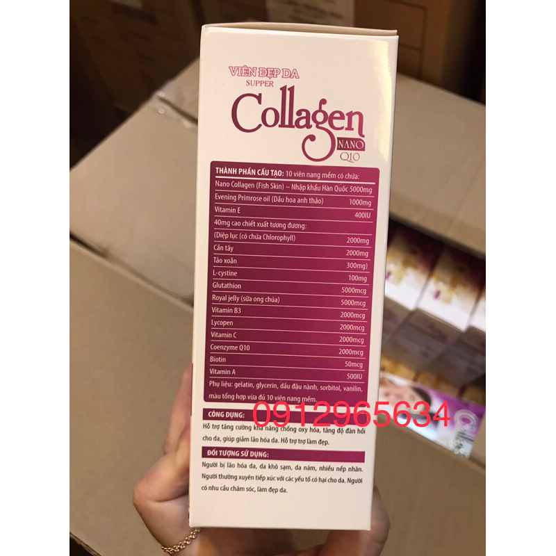 Viên uống đẹp da Super Collagen Nano Q10, giảm thâm nám tàn nhang, da khô sạm, ngừa nếp nhăn, chống lão hóa - Hộp 30
