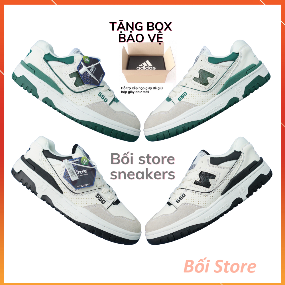 Giày Sneaker NB550 hàng cao cấp, New Balance 550 'White Green, White Black' Xanh Đen Trắng bản đẹp đủ size 36-43