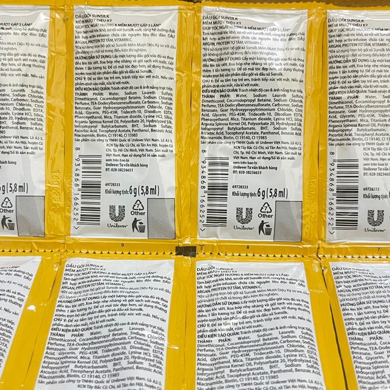 Combo 6 dây dầu gội xả Sunsilk gói 6g