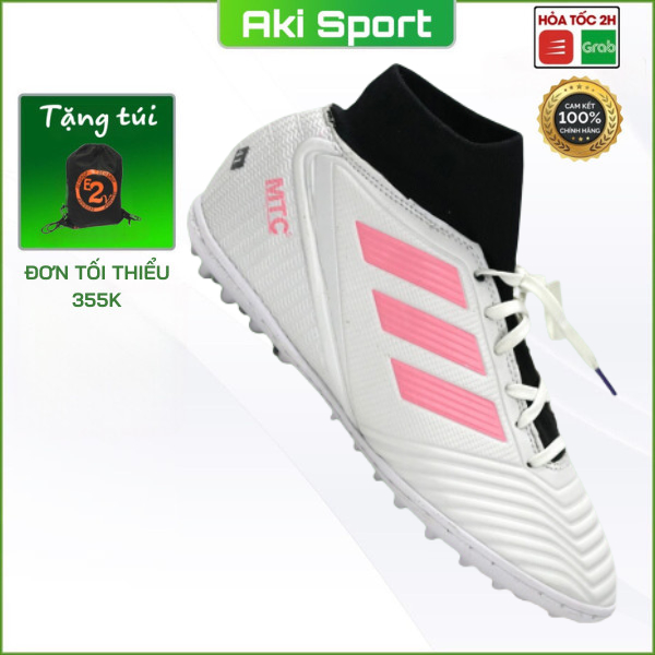Giày đá bóng nam MTC 3 sọc Trắng Hồng cao cổ cỏ nhân tạo thể thao chính hãng - MT007
