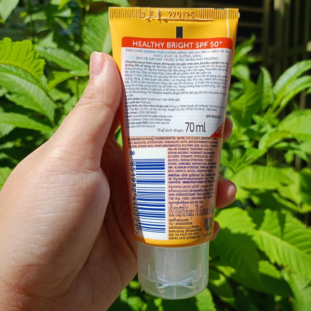 Serum chống nắng cơ thể Vaseline 50x bảo vệ da với SPF 50+ PA++++ giúp da sáng hơn gấp 2X
