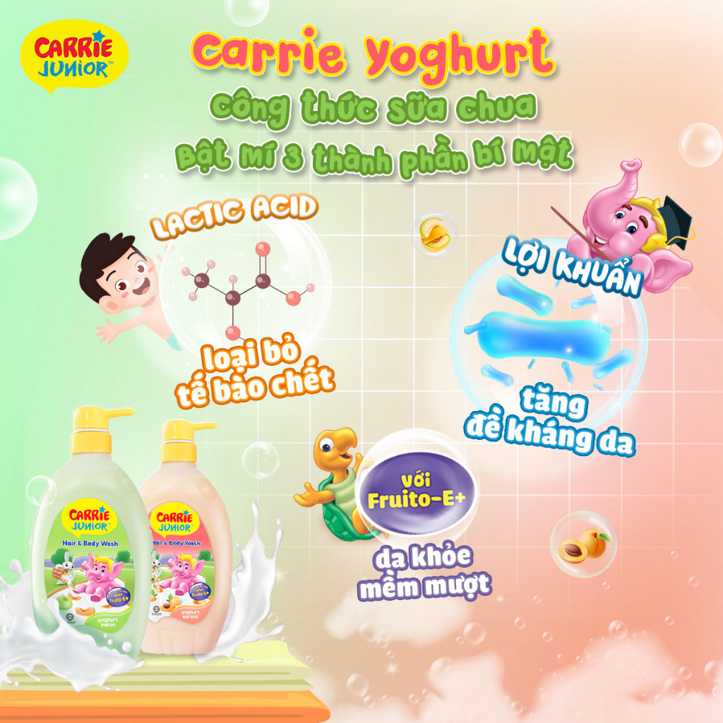 Chai Sữa Tắm Gội Carrie Junior Yoghurt Hương Mơ Tây 700g